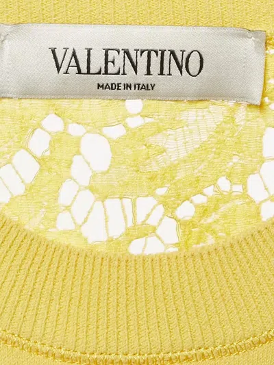 Pre-owned Valentino Lace-trimmed Short-sleeved Top In Yellow