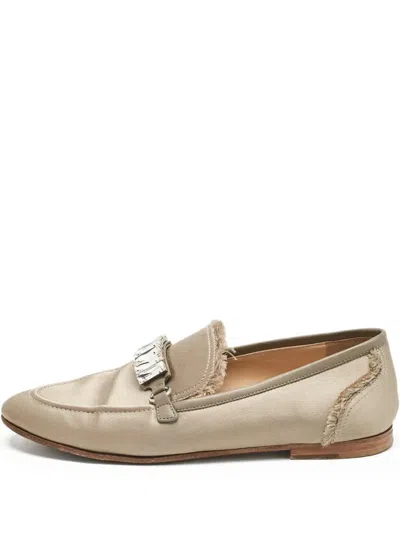 Pre-owned Giuseppe Zanotti Vintage Frayed Satin Loafers In Neutral