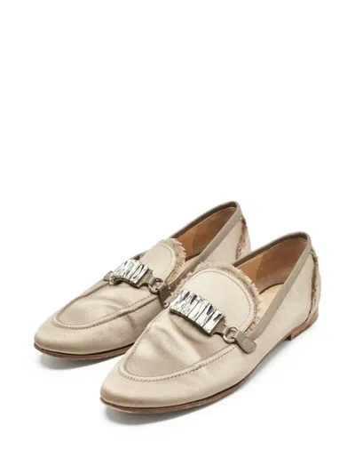 Pre-owned Giuseppe Zanotti Vintage Frayed Satin Loafers In Neutral
