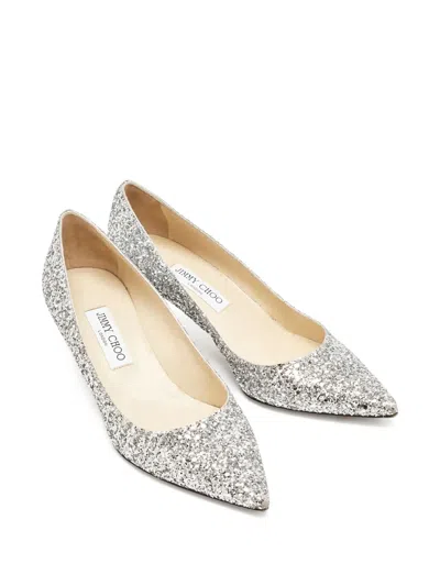 Pre-owned Jimmy Choo 60mm Romy Glitter-embellished Pumps In Silver