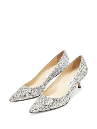 Pre-owned Jimmy Choo 60mm Romy Glitter-embellished Pumps In Silver