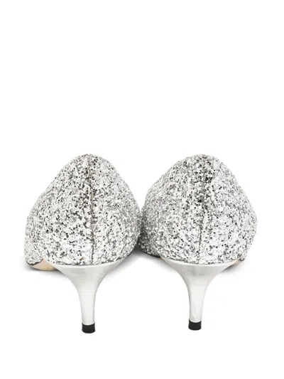 Pre-owned Jimmy Choo 60mm Romy Glitter-embellished Pumps In Silver