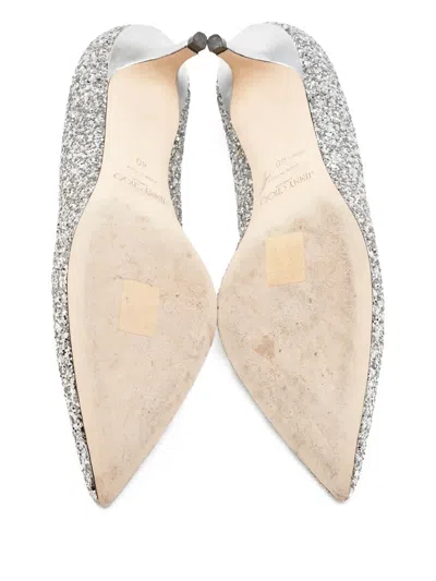 Pre-owned Jimmy Choo 60mm Romy Glitter-embellished Pumps In Silver