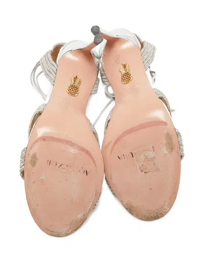Pre-owned Aquazzura  105 Ari Crystal-embellished Sandals In Silver