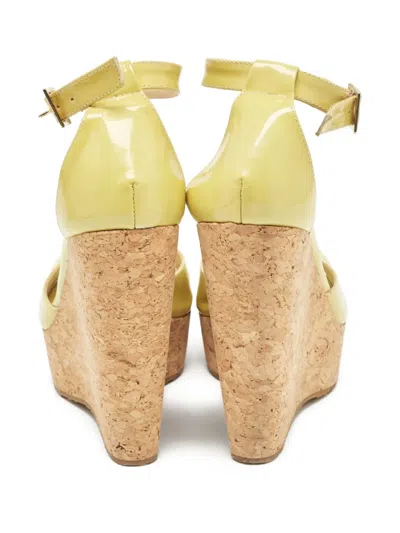 Pre-owned Jimmy Choo 130mm Patent Wedged Sandals In Green