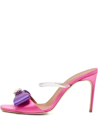 Pre-owned Malone Souliers  95mm Emily Satin Bow-detail Sandals In Pink