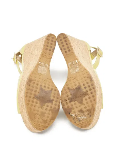 Pre-owned Jimmy Choo 130mm Patent Wedged Sandals In Green