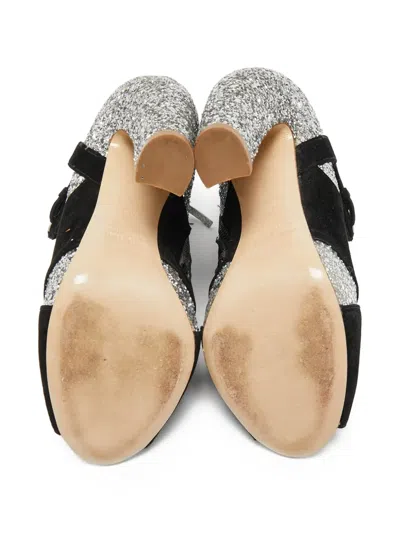 Pre-owned Miu Miu 110mm Glitter Ankle Boots In Silver
