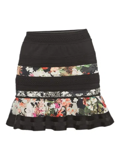 Pre-owned Roberto Cavalli Vintage Floral-panelled Ruffled Mini Skirt