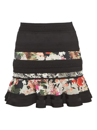 Pre-owned Roberto Cavalli Vintage Floral-panelled Ruffled Mini Skirt
