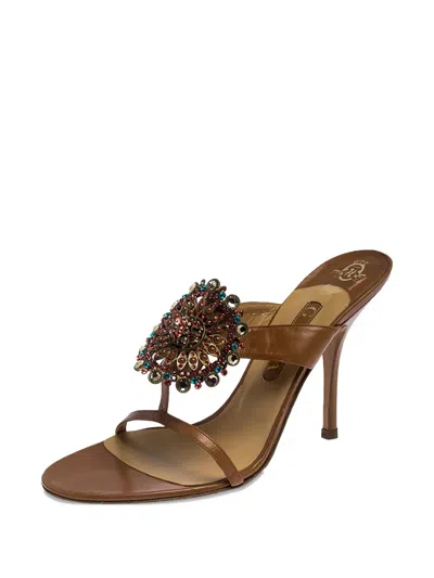 Pre-owned Gina 110mm Bead-embellishment Heeled Sandals In Brown