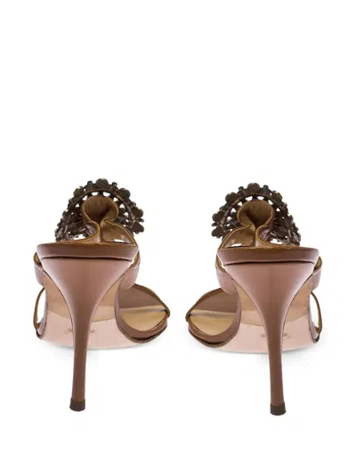 Pre-owned Gina 110mm Bead-embellishment Heeled Sandals In Brown