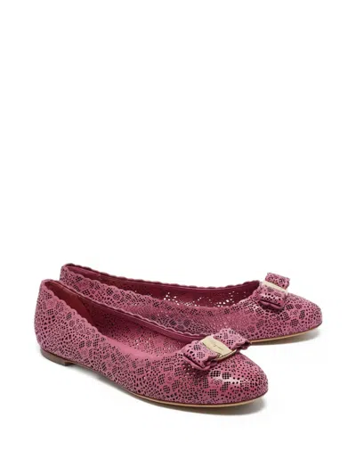 Pre-owned Ferragamo Vara Ballet Flats In Pink