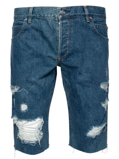 Pre-owned Balmain Ripped Denim Shorts In Blue
