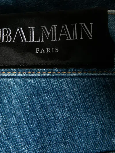Pre-owned Balmain Ripped Denim Shorts In Blue