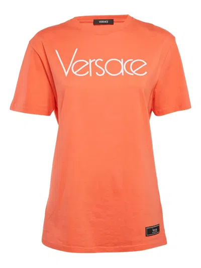 Pre-owned Versace Logo Print T-shirt In Orange