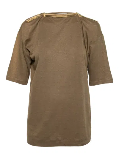 Pre-owned Stella Mccartney Zip-detailed T-shirt In Brown