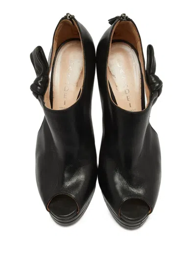Pre-owned Casadei Vintage 150mm Bow-detail Peep-toe Ankle Boots