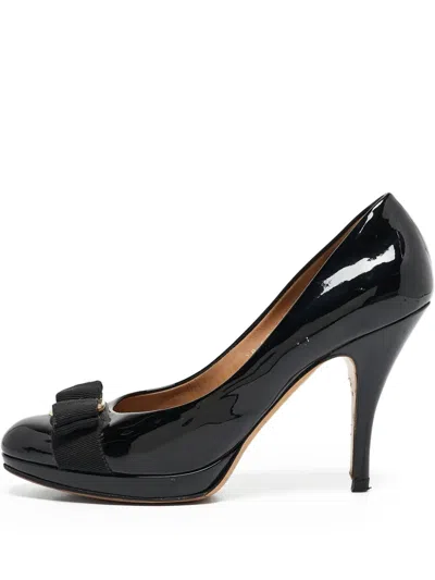 Pre-owned Ferragamo Patent-finish Pumps In Black