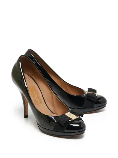Pre-owned Ferragamo Patent-finish Pumps In Black