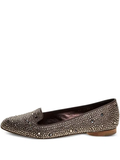Pre-owned Gina Crystal-embellished Flat Shoes In Brown