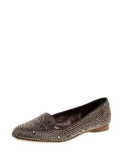 Pre-owned Gina Crystal-embellished Flat Shoes In Brown