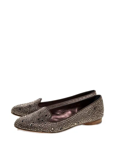 Pre-owned Gina Crystal-embellished Flat Shoes In Brown