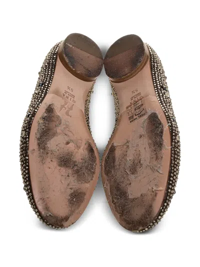 Pre-owned Gina Crystal-embellished Flat Shoes In Brown