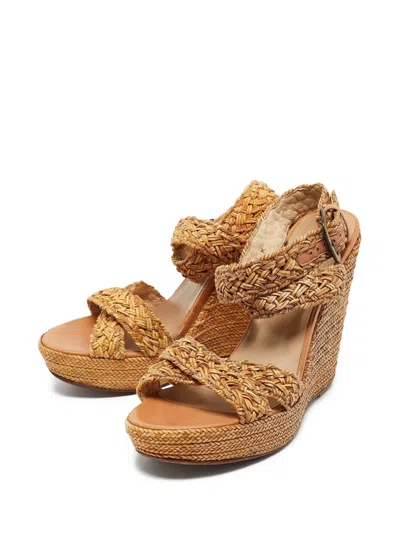 Pre-owned Stuart Weitzman  125mm Braided-wedge Espadrilles In Brown