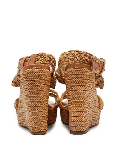 Pre-owned Stuart Weitzman  125mm Braided-wedge Espadrilles In Brown