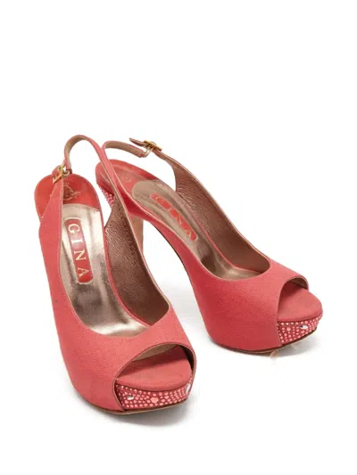 Pre-owned Gina  135mm Peep-toe Slingback Pumps In Pink