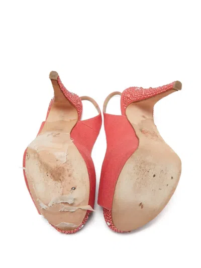 Pre-owned Gina  135mm Peep-toe Slingback Pumps In Pink
