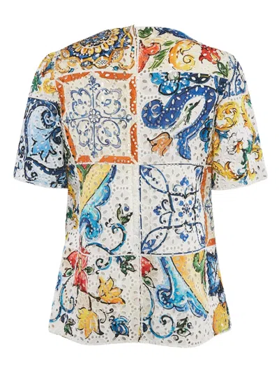 Pre-owned Dolce & Gabbana Patchwork Embroidered Top In White