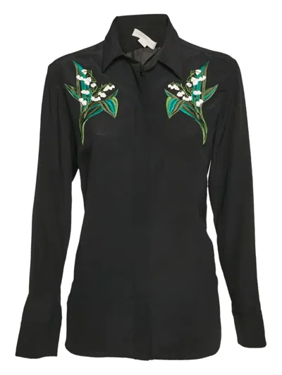 Pre-owned Stella Mccartney Floral-embroidered Shirt In Black