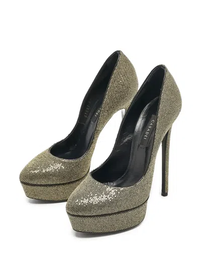 Pre-owned Casadei Vintage Metallic Mesh Platform Pumps