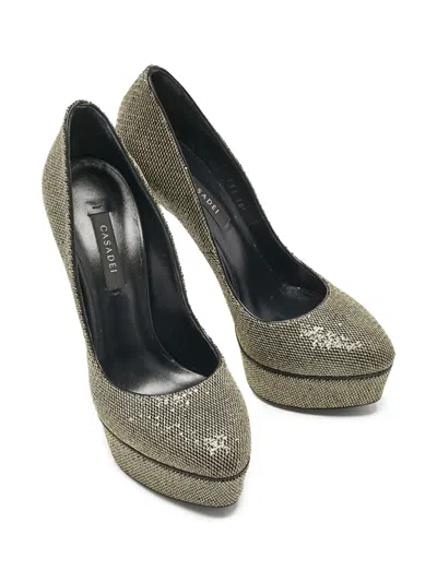 Pre-owned Casadei Vintage Metallic Mesh Platform Pumps