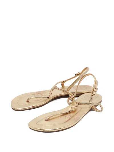 Pre-owned Tory Burch  Leather T-strap Sandals In Gold
