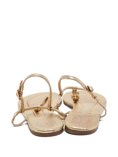 Pre-owned Tory Burch  Leather T-strap Sandals In Gold