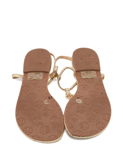 Pre-owned Tory Burch  Leather T-strap Sandals In Gold