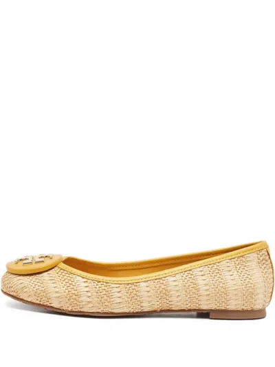 Pre-owned Tory Burch  Reva Woven Ballet Flats In Neutral