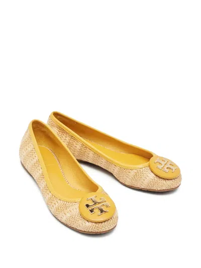 Pre-owned Tory Burch  Reva Woven Ballet Flats In Neutral