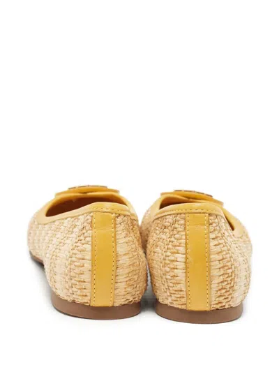Pre-owned Tory Burch  Reva Woven Ballet Flats In Neutral