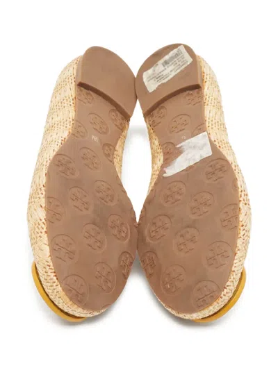 Pre-owned Tory Burch  Reva Woven Ballet Flats In Neutral