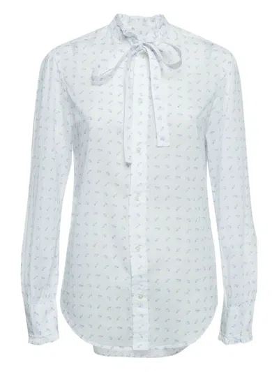 Pre-owned Polo Ralph Lauren Vintage Ruffled-neck Floral-print Shirt