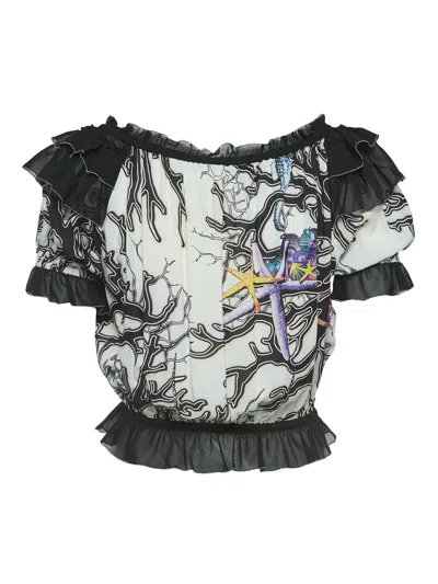 Pre-owned Just Cavalli Vintage  Ruffled Off-the-shoulder Blouse