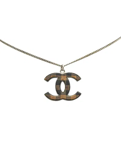 Pre-owned Chanel 2011 Silver Checkered Cc Pendant Necklace Costume Necklace