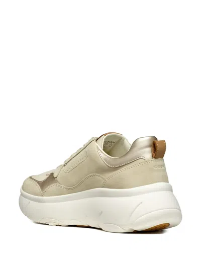 Geox Perforated Suede Leather Sneakers In Neutral
