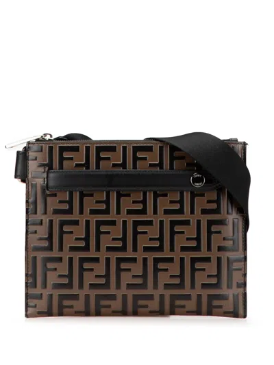Pre-owned Fendi 2010-2025 Ff 1974 Embossed Leather Crossbody Bag