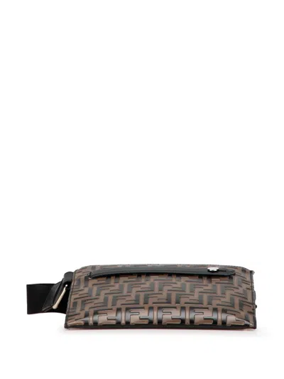 Pre-owned Fendi 2010-2025 Ff 1974 Embossed Leather Crossbody Bag