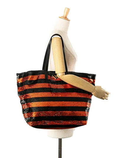 Pre-owned Prada 2010-2025 Satin Sequin Stripes Tote Bag